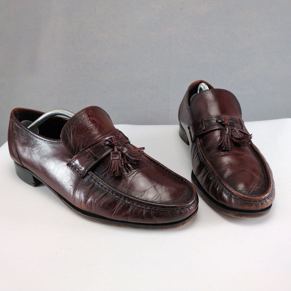 Florsheim Brown Leather Tassel Loafers Mens 11 3E Moc Toe Slip On Dress Shoes
